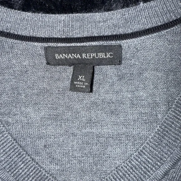 Banana Republic Sweater Mens XL Gray Brown Striped Merino Wool Blend Pullover - Picture 3 of 7